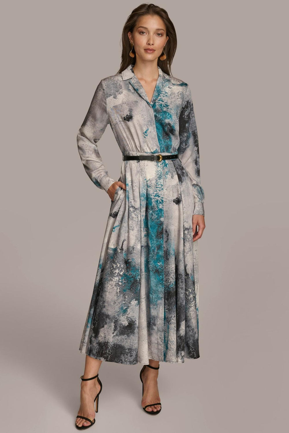 Donna Karan Dresses And Jumpsuits | Women PRINTED SHIRT DRESS WITH BELT Peacock Multi
