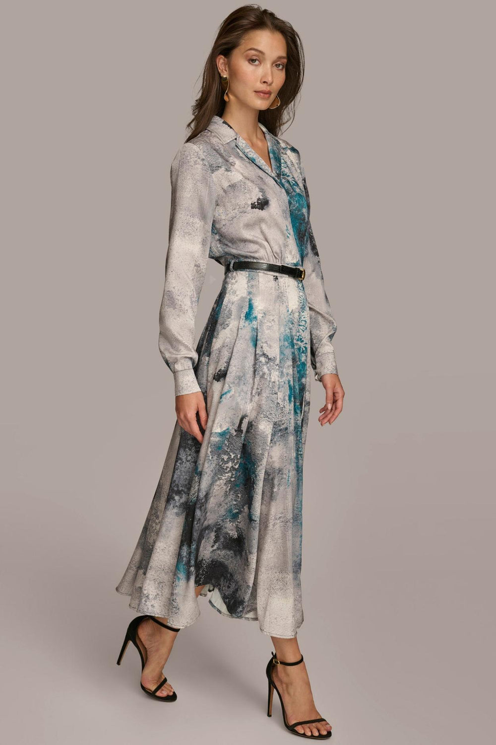 Donna Karan Dresses And Jumpsuits | Women PRINTED SHIRT DRESS WITH BELT Peacock Multi
