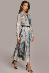 Donna Karan Dresses And Jumpsuits | Women PRINTED SHIRT DRESS WITH BELT Peacock Multi