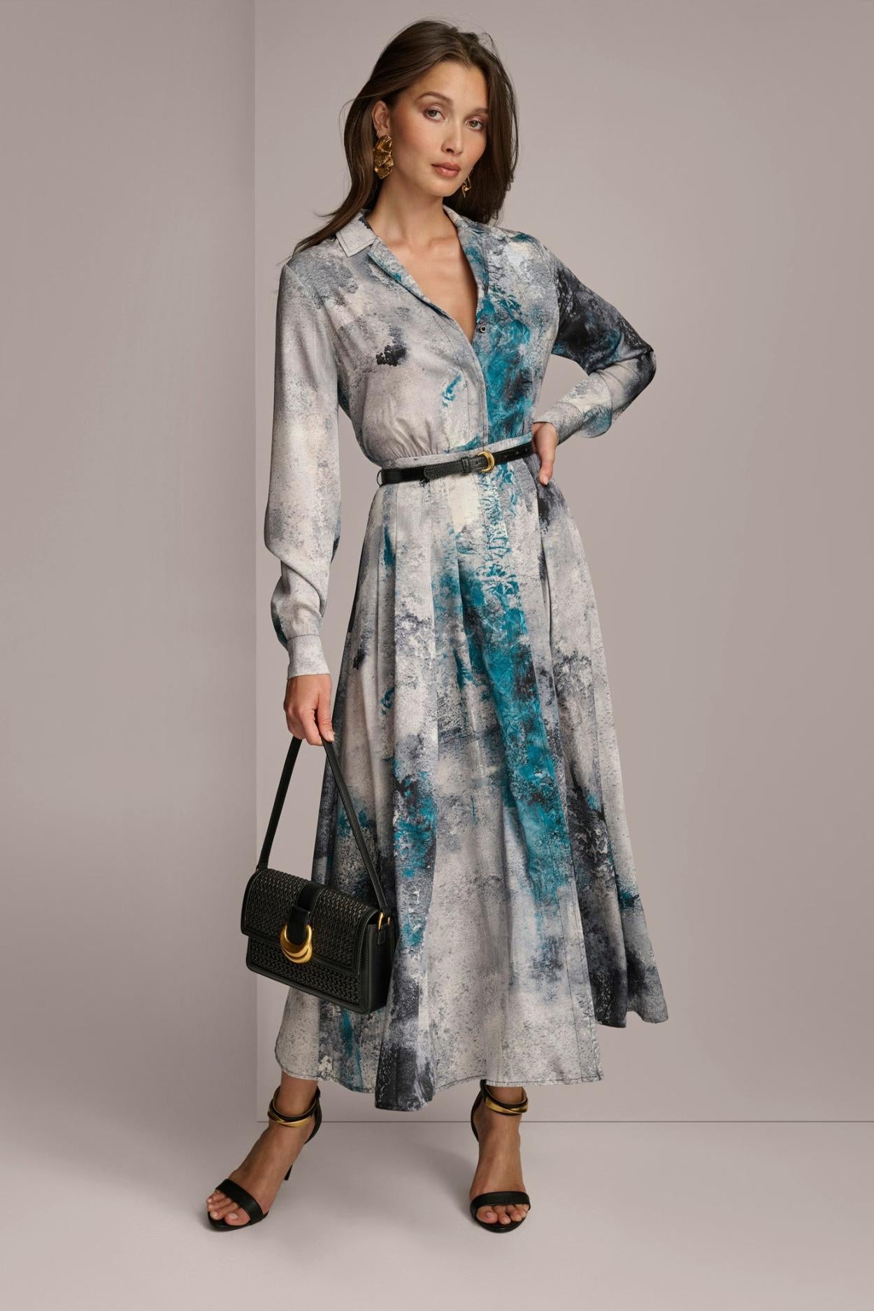 Donna Karan Dresses And Jumpsuits | Women PRINTED SHIRT DRESS WITH BELT Peacock Multi