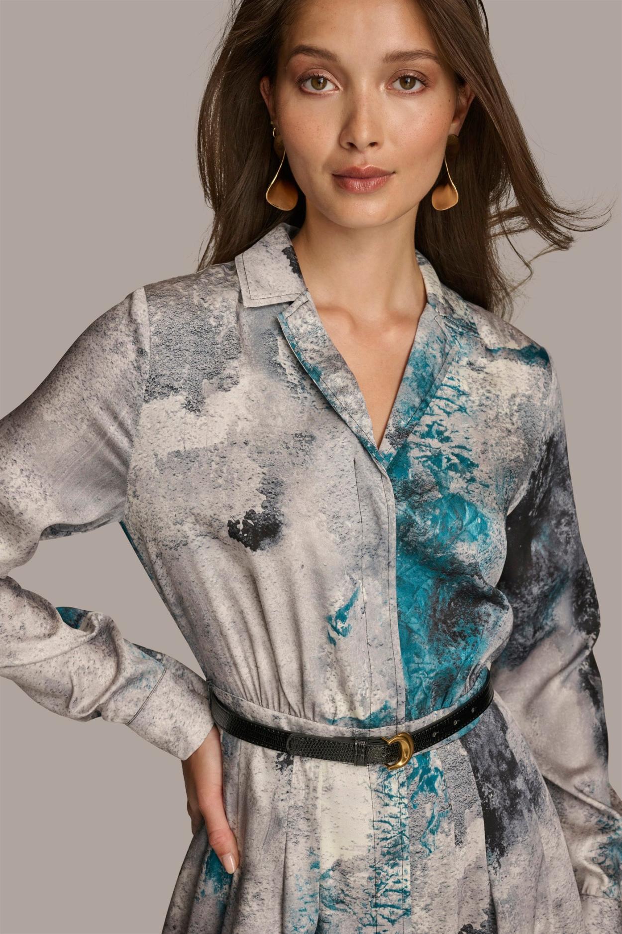 Donna Karan Dresses And Jumpsuits | Women PRINTED SHIRT DRESS WITH BELT Peacock Multi