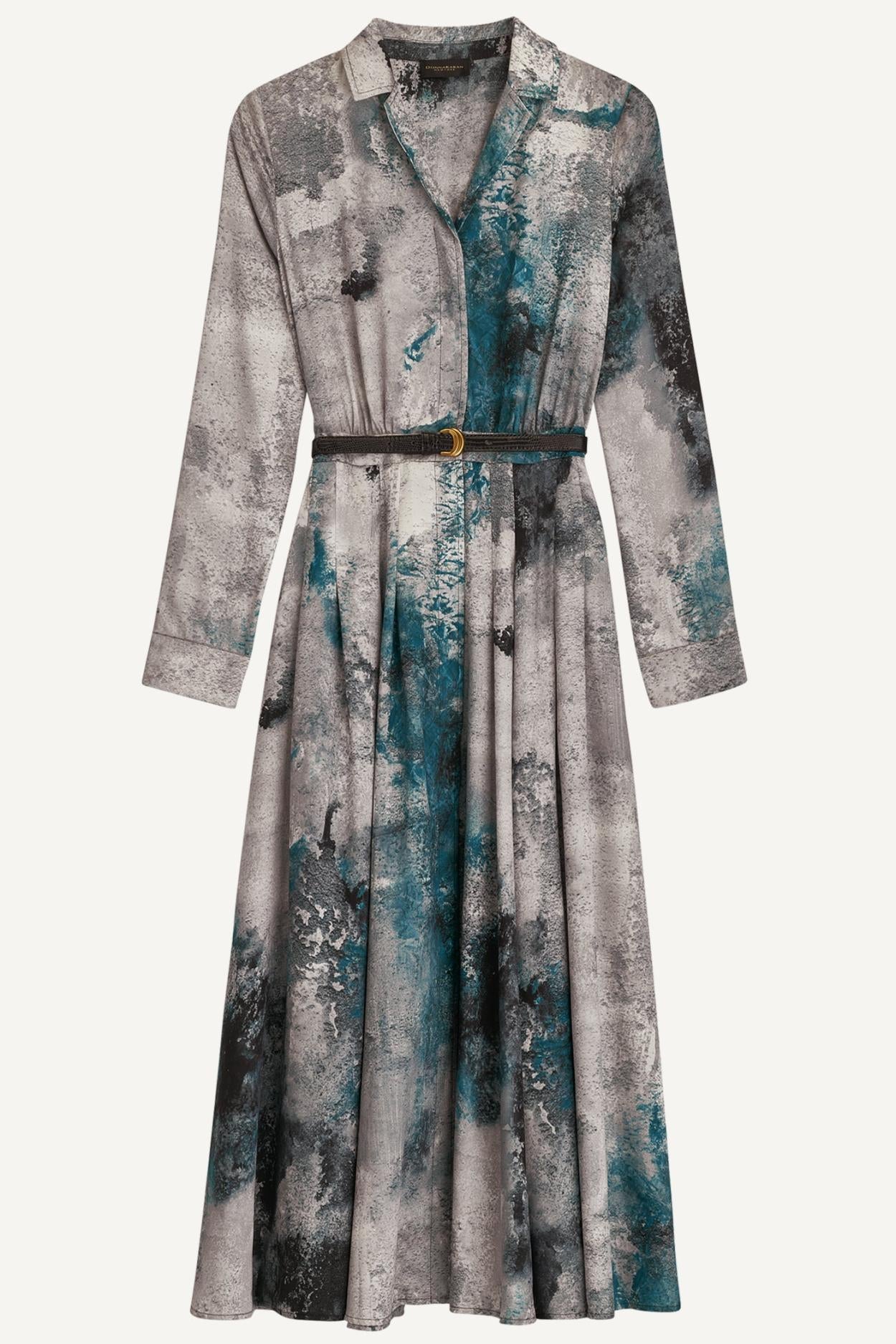 Donna Karan Dresses And Jumpsuits | Women PRINTED SHIRT DRESS WITH BELT Peacock Multi