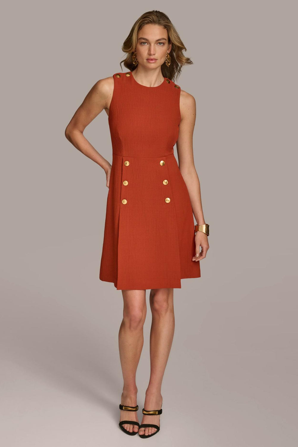 Donna Karan Dresses And Jumpsuits | Women RIBBED DRESS WITH BUTTONS Burnt Orange