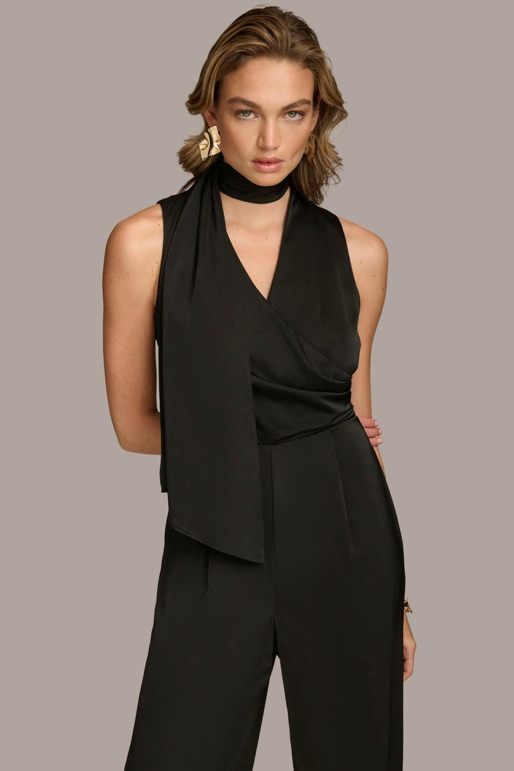 Donna Karan Dresses And Jumpsuits | Women SATIN V NECK JUMPSUIT Black
