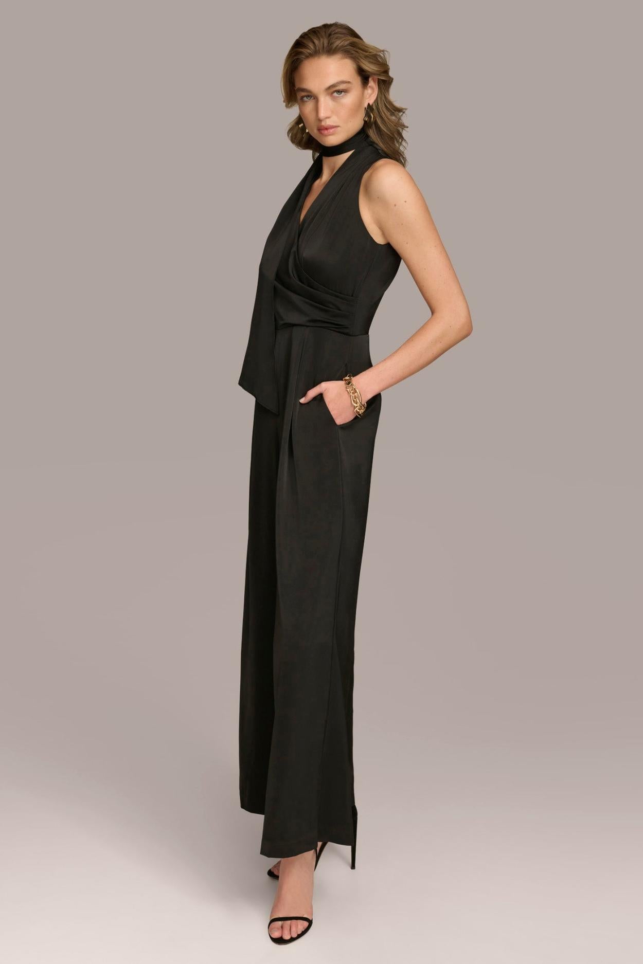 Donna Karan Dresses And Jumpsuits | Women SATIN V NECK JUMPSUIT Black