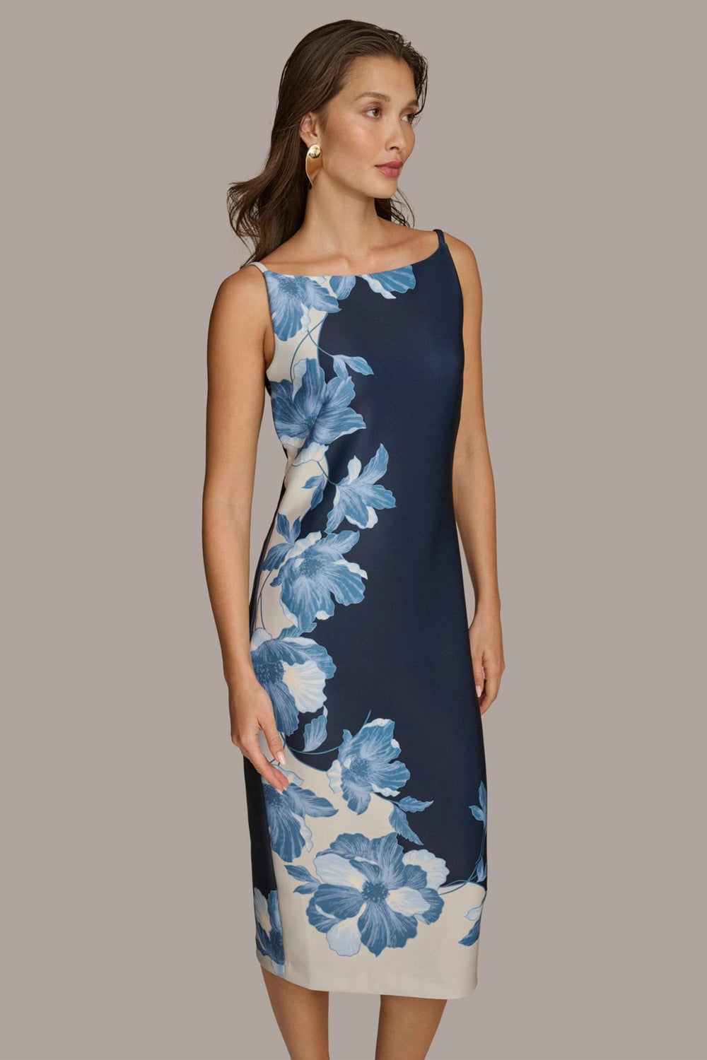 Donna Karan Dresses And Jumpsuits | Women SCUBA FLORAL PLACEMENT PRINT MIDI DRESS Nightfall Multi