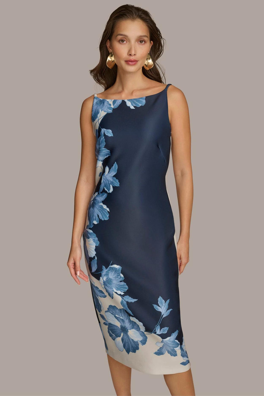 Donna Karan Dresses And Jumpsuits | Women SCUBA FLORAL PLACEMENT PRINT MIDI DRESS Nightfall Multi