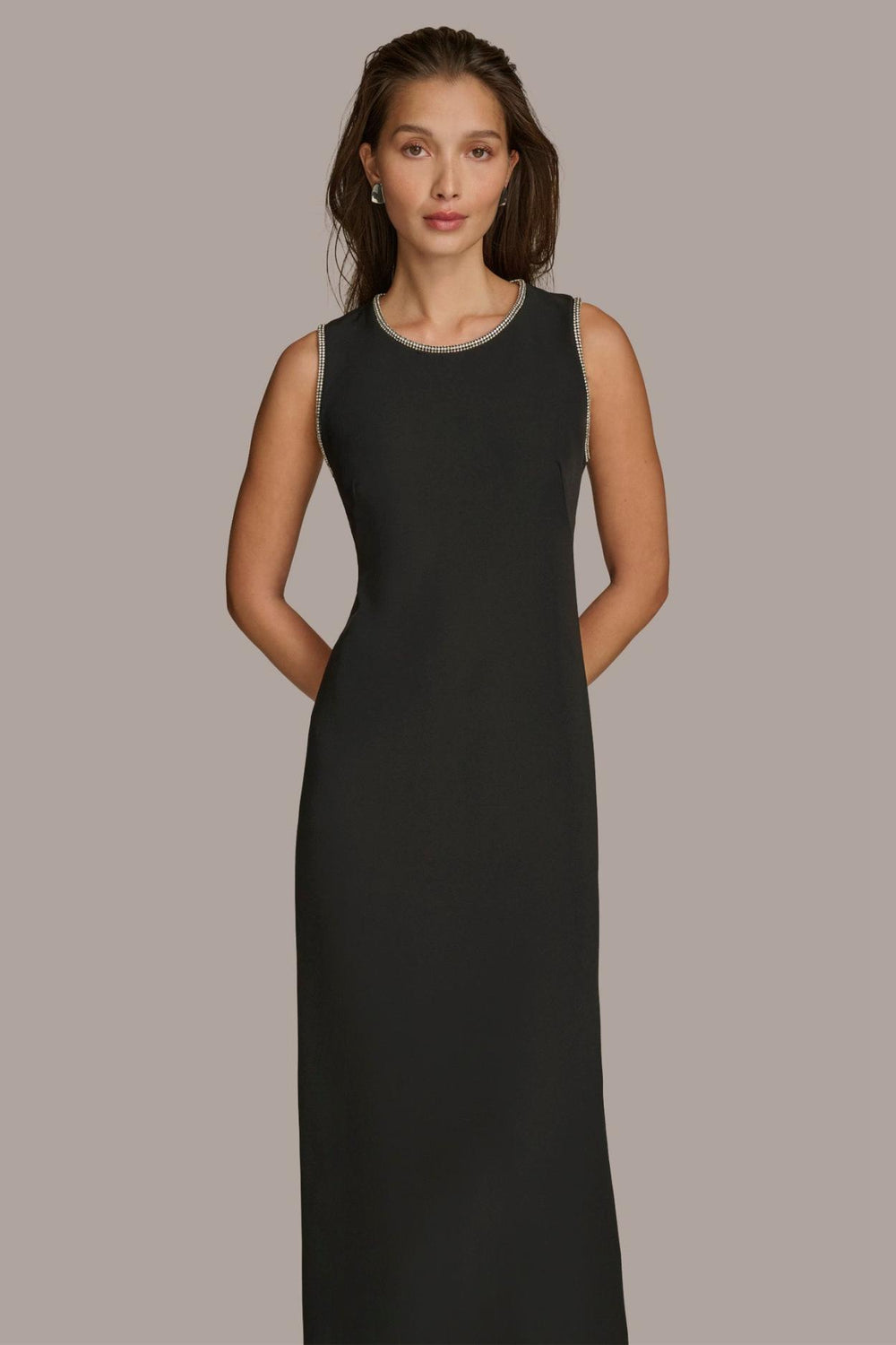 Donna Karan Dresses And Jumpsuits | Women SCUBA GOWN WITH HOT FIX TRIM Black