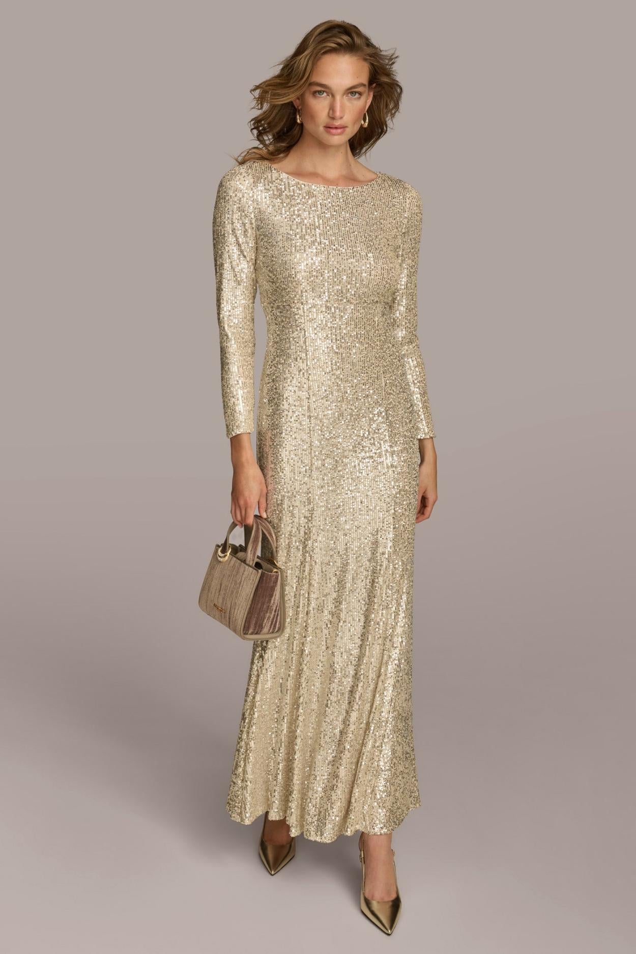 Donna Karan Dresses And Jumpsuits | Women SEQUIN BOAT NECK GOWN Canvas/silver