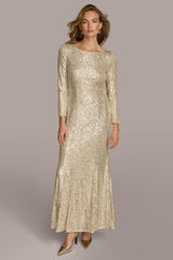 Donna Karan Dresses And Jumpsuits | Women SEQUIN BOAT NECK GOWN Canvas/silver