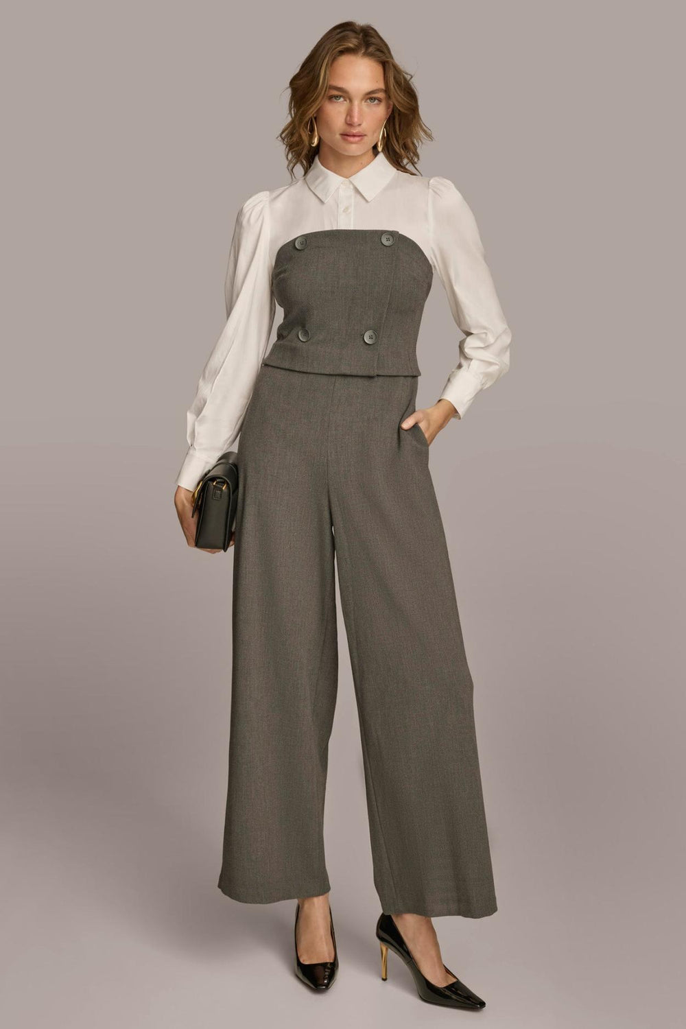 Donna Karan Dresses And Jumpsuits | Women SHIRT AND CORSET COMBO JUMPSUIT Grey