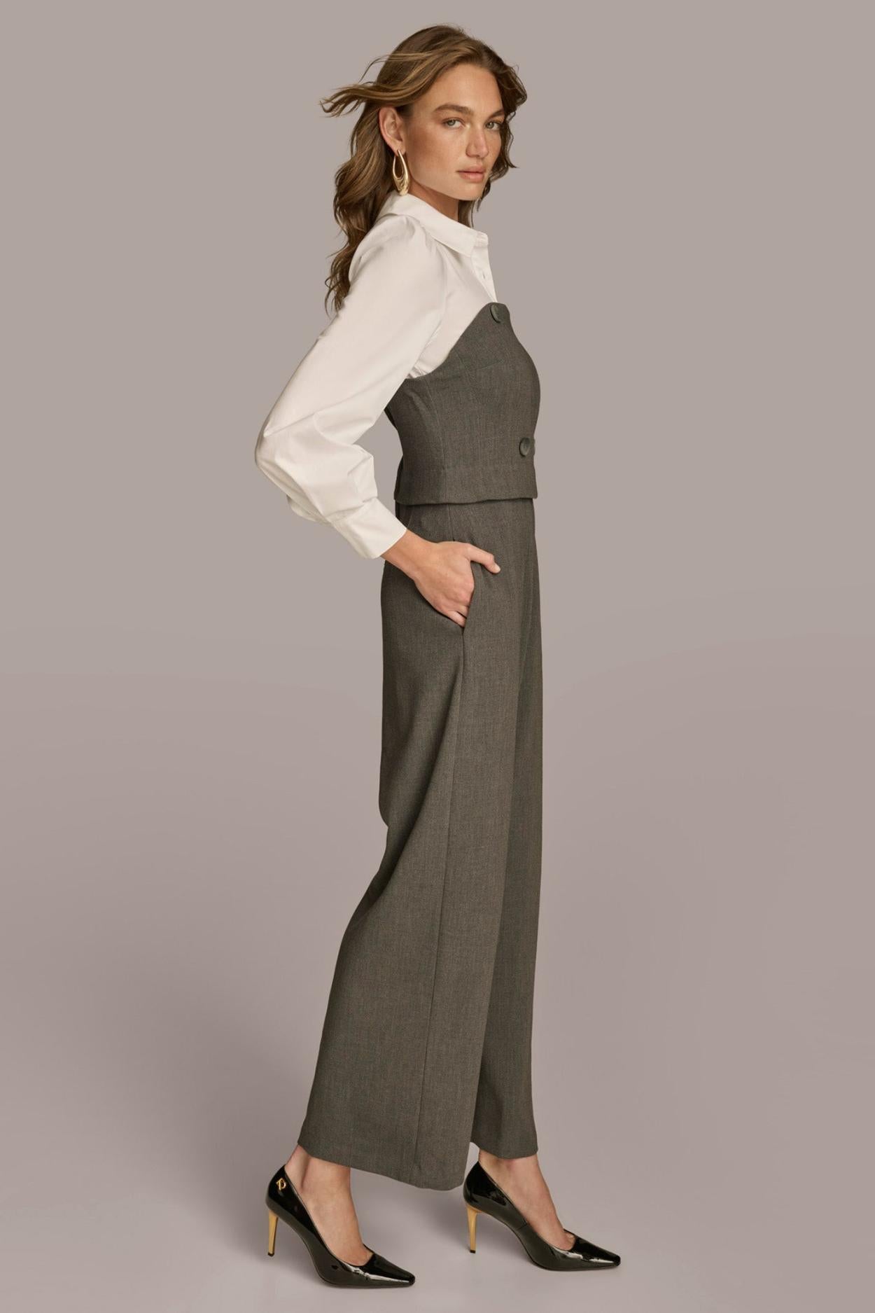 Donna Karan Dresses And Jumpsuits | Women SHIRT AND CORSET COMBO JUMPSUIT Grey