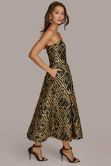 Donna Karan Dresses And Jumpsuits | Women STRAPLESS FIT AND FLARE DRESS Black/sand Multi