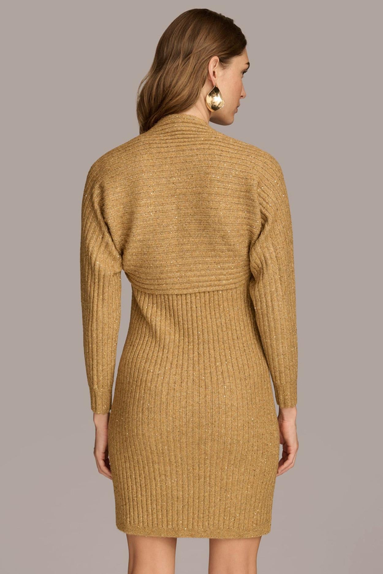 Donna Karan Dresses And Jumpsuits | Women SWEATER DRESS WITH SHRUG Gold
