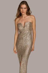 Donna Karan Dresses And Jumpsuits | Women SWEETHEART NECK SEQUIN GOWN Fawn/silver
