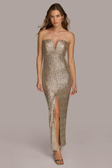 Donna Karan Dresses And Jumpsuits | Women SWEETHEART NECK SEQUIN GOWN Fawn/silver