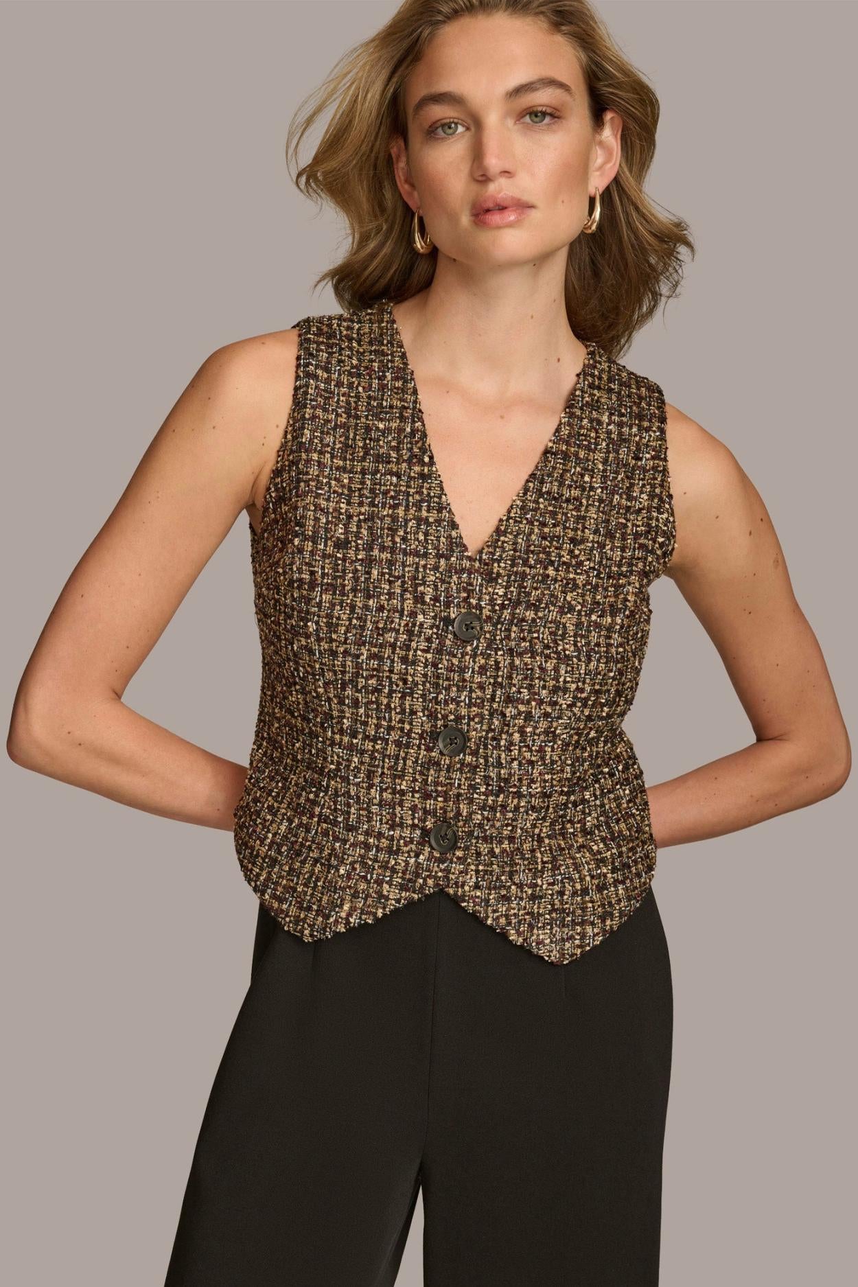 Donna Karan Dresses And Jumpsuits | Women TAILORED JUMPSUIT WITH TWEED VEST Elderberry Multi/black