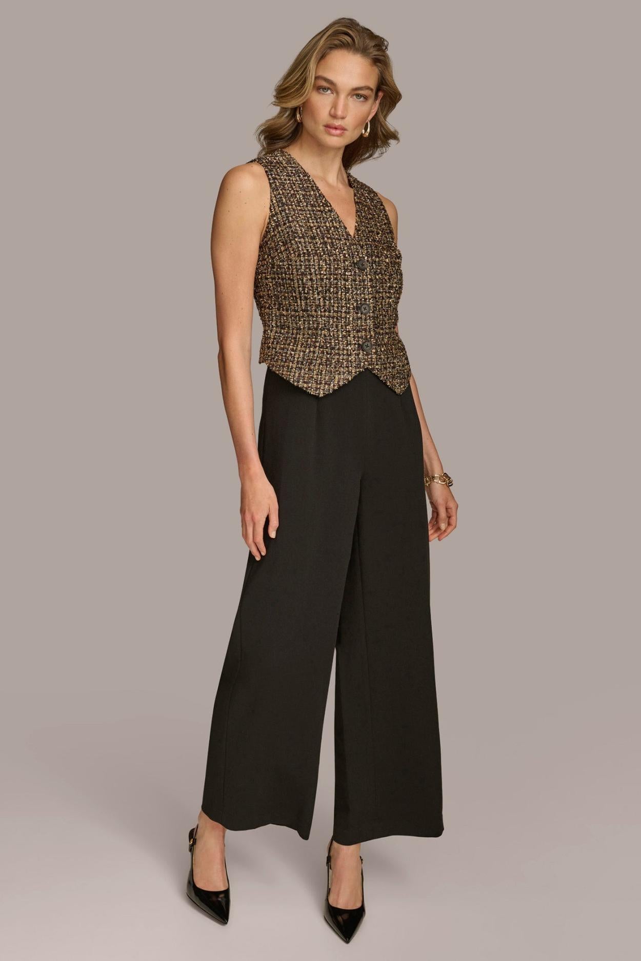 Donna Karan Dresses And Jumpsuits | Women TAILORED JUMPSUIT WITH TWEED VEST Elderberry Multi/black