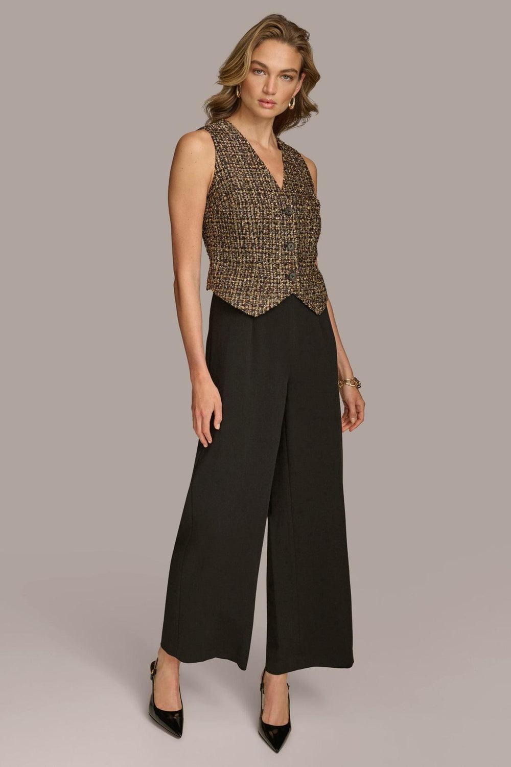 Donna Karan Dresses And Jumpsuits | Women TAILORED JUMPSUIT WITH TWEED VEST Elderberry Multi/black