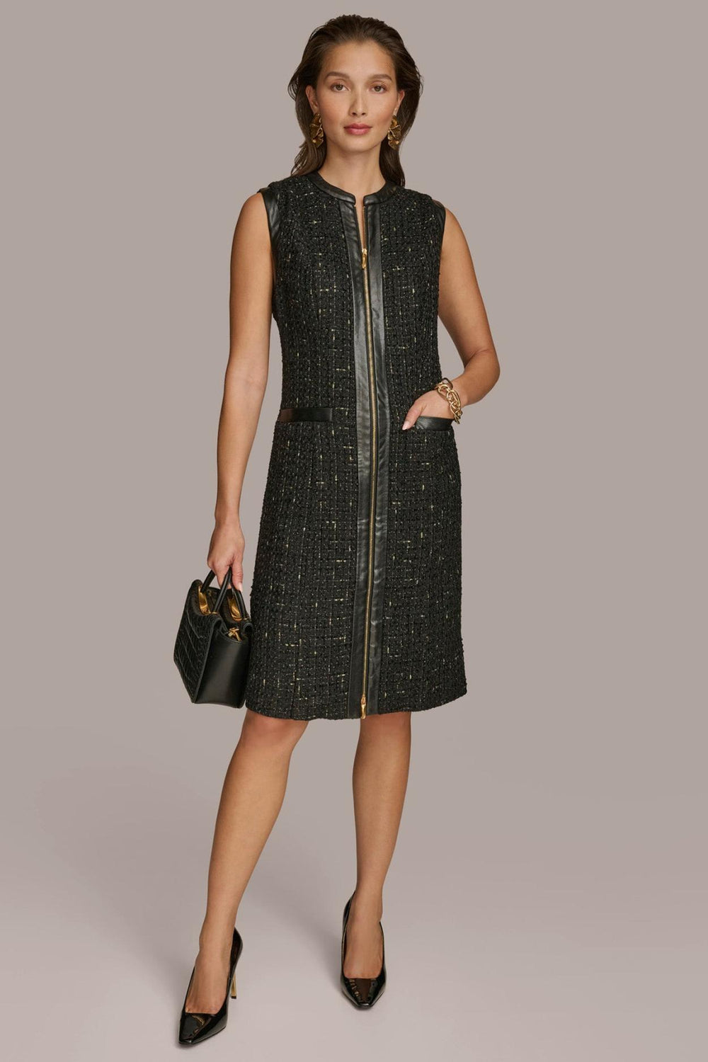 Donna Karan Dresses And Jumpsuits | Women TWEED A LINE DRESS WITH FRONT ZIPPER Black