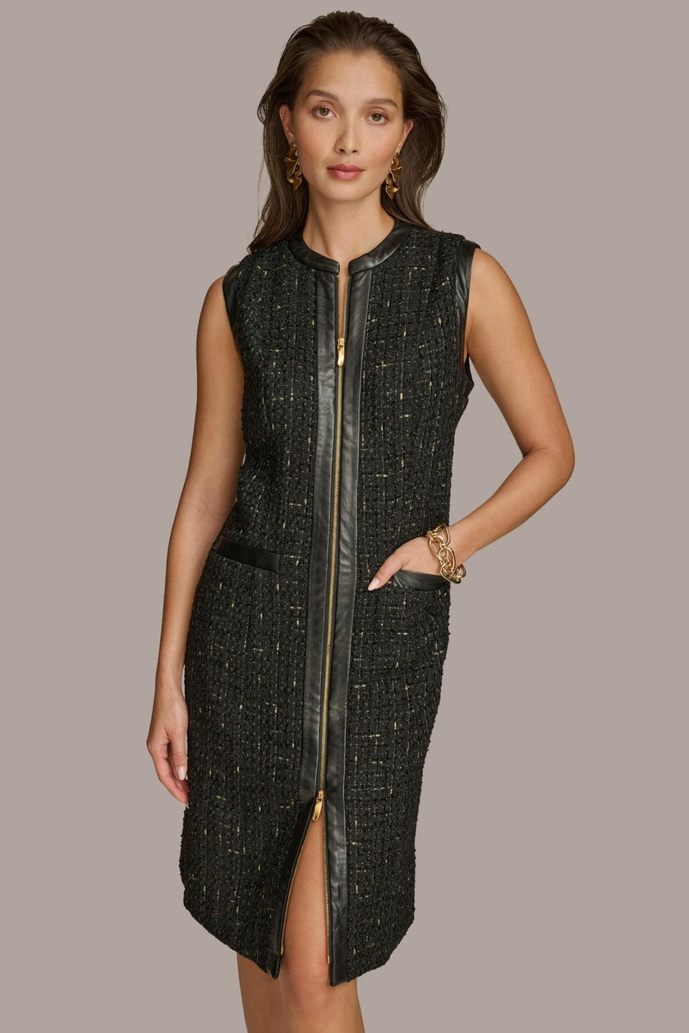 Donna Karan Dresses And Jumpsuits | Women TWEED A LINE DRESS WITH FRONT ZIPPER Black