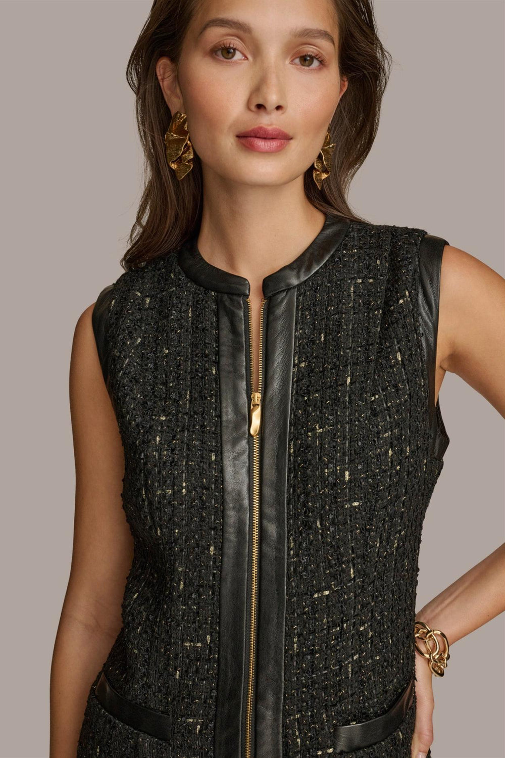 Donna Karan Dresses And Jumpsuits | Women TWEED A LINE DRESS WITH FRONT ZIPPER Black