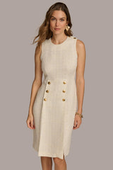 Donna Karan Dresses And Jumpsuits | Women TWEED MIDI DRESS WITH BUTTONS Cream/gold
