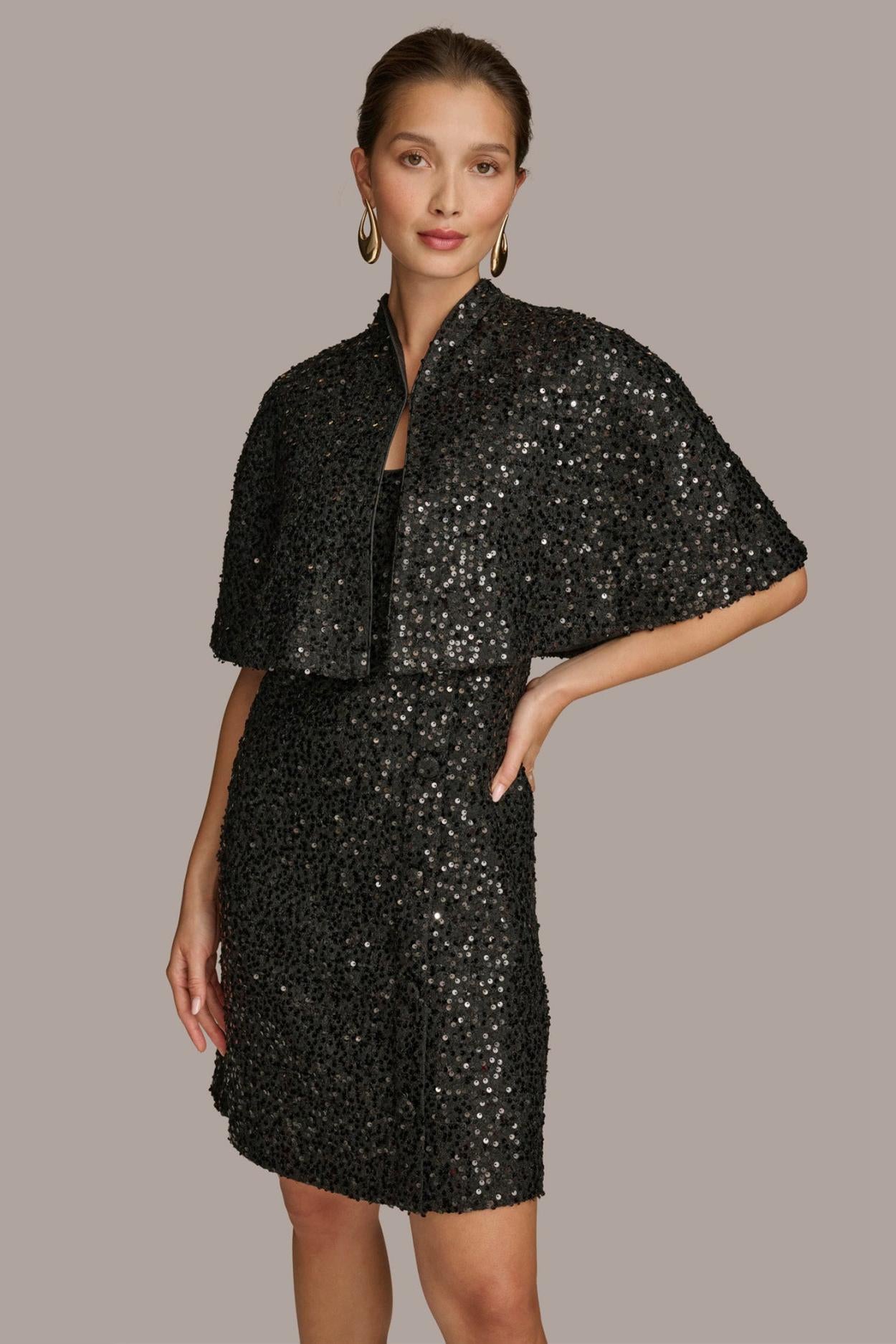 Donna Karan Dresses And Jumpsuits | Women TWO PIECE SEQUIN DRESS AND SHRUG Black