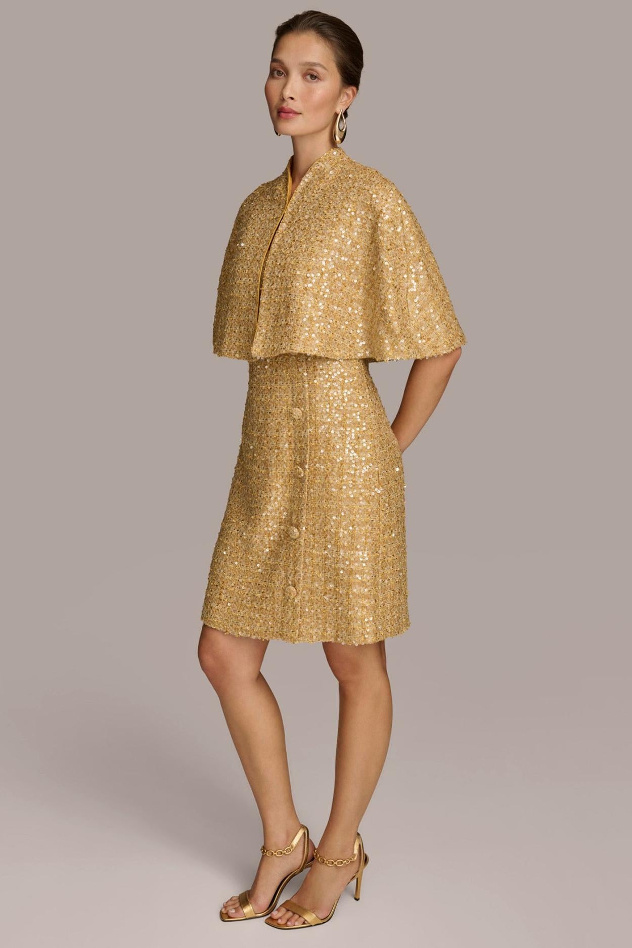 Donna Karan Dresses And Jumpsuits | Women TWO PIECE SEQUIN DRESS AND SHRUG Gold
