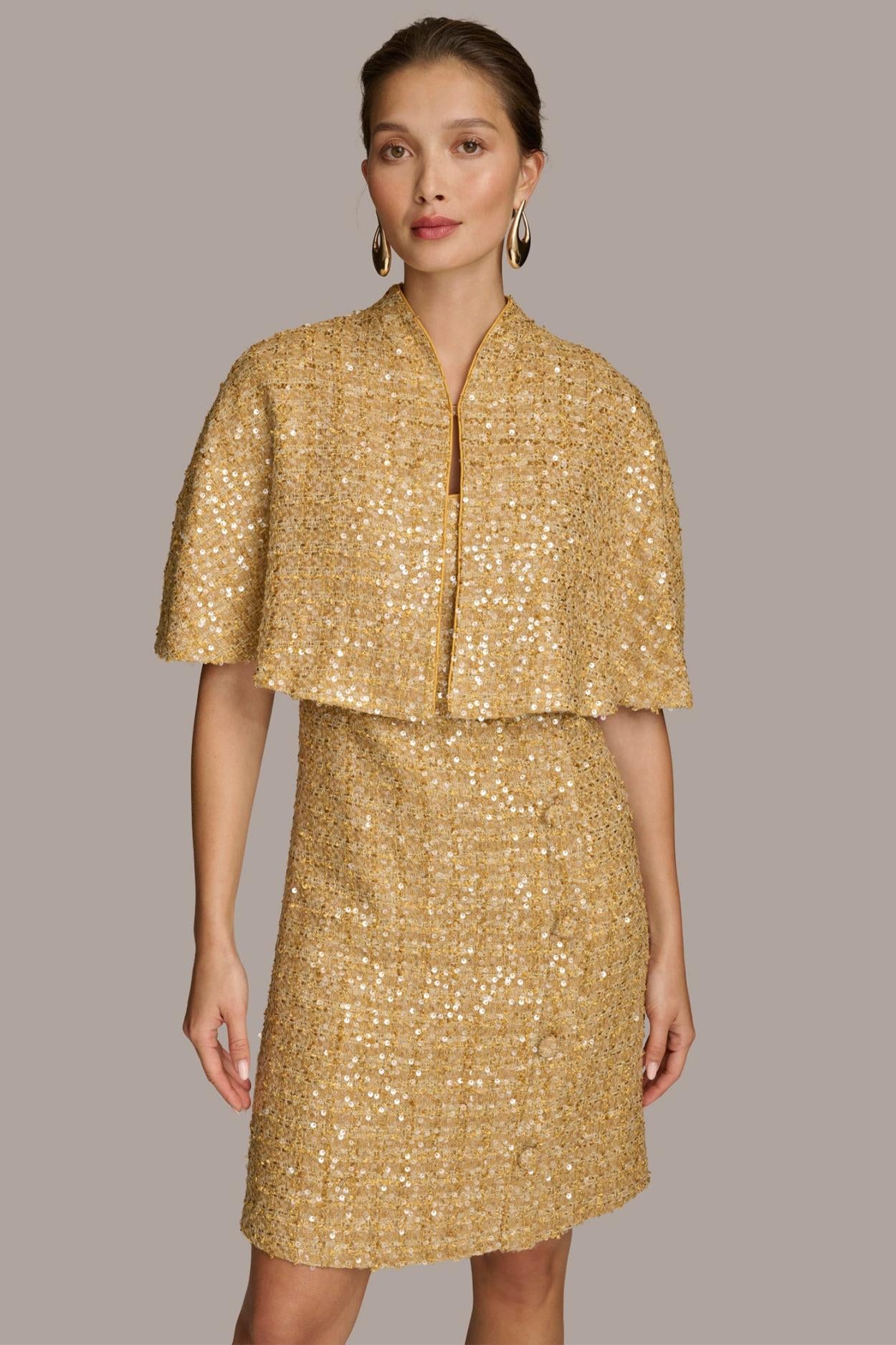 Donna Karan Dresses And Jumpsuits | Women TWO PIECE SEQUIN DRESS AND SHRUG Gold