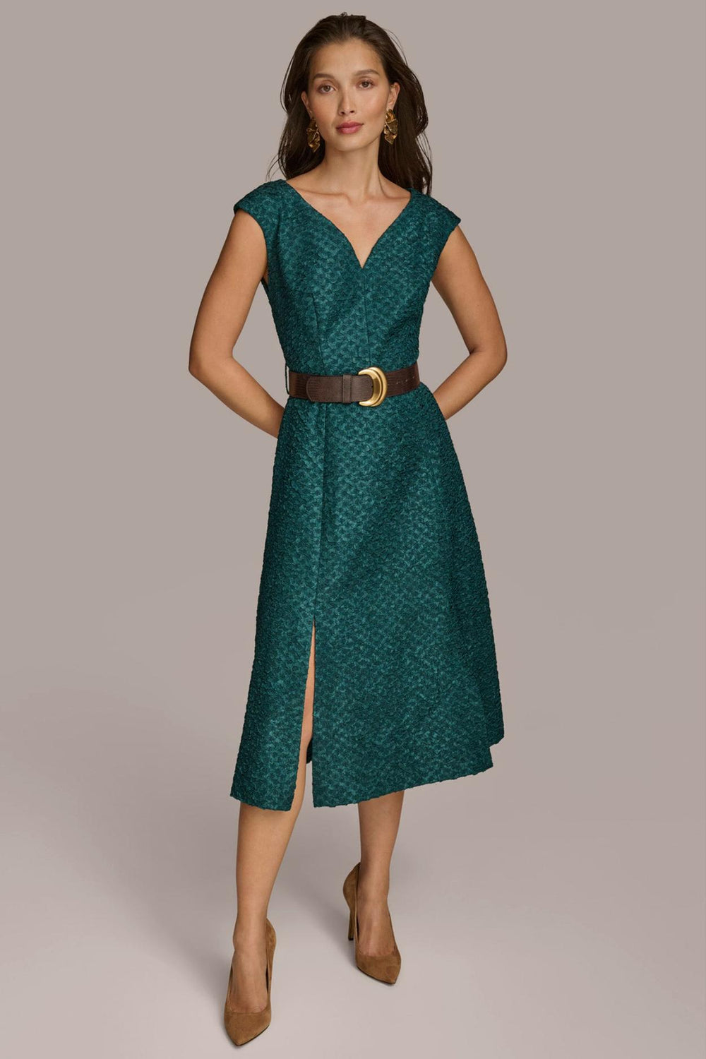 Donna Karan Dresses And Jumpsuits | Women V-NECK A LINE MIDI DRESS Spruce