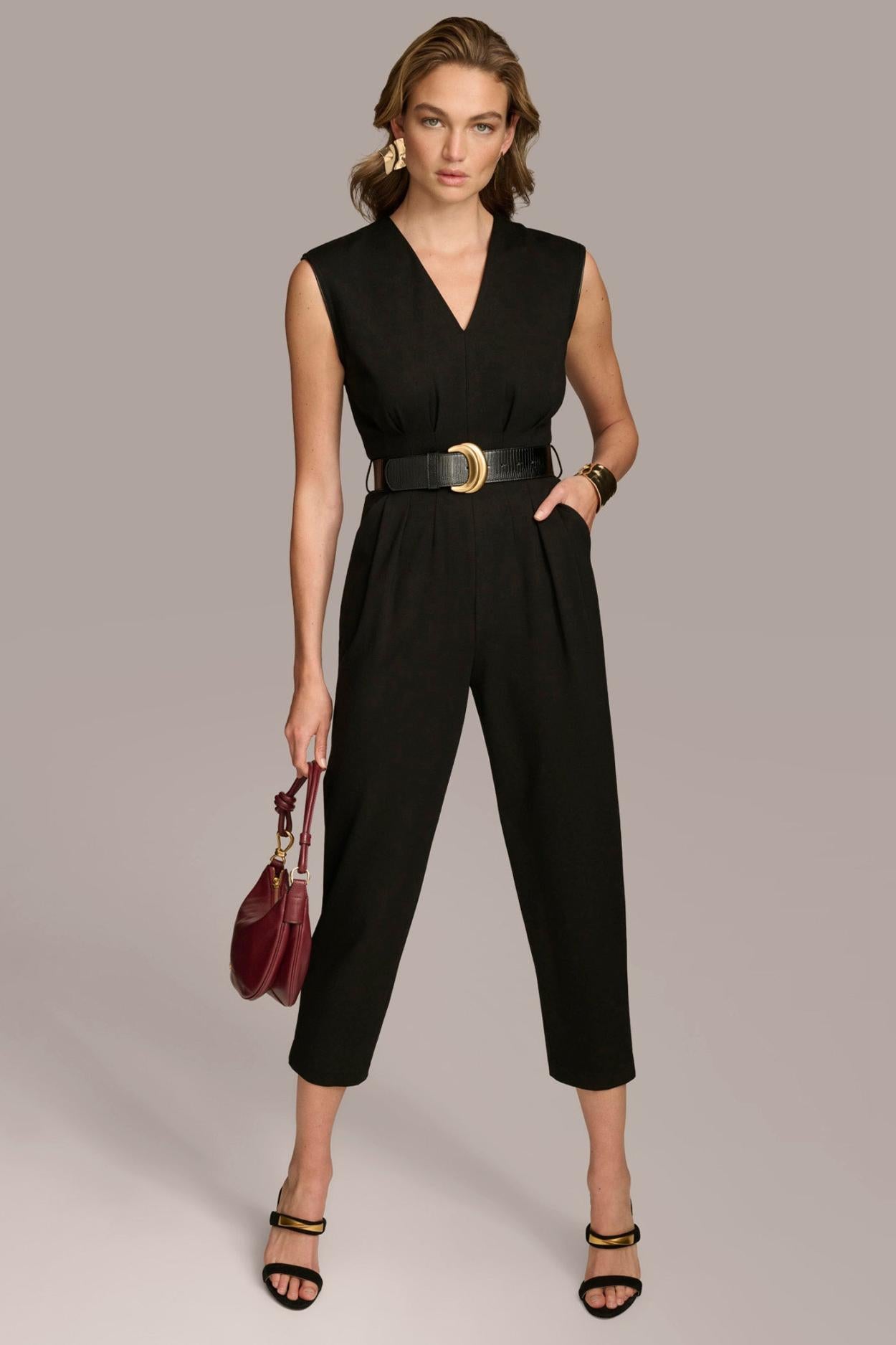 Donna Karan Dresses And Jumpsuits | Women V NECK CROPPED JUMPSUIT Black