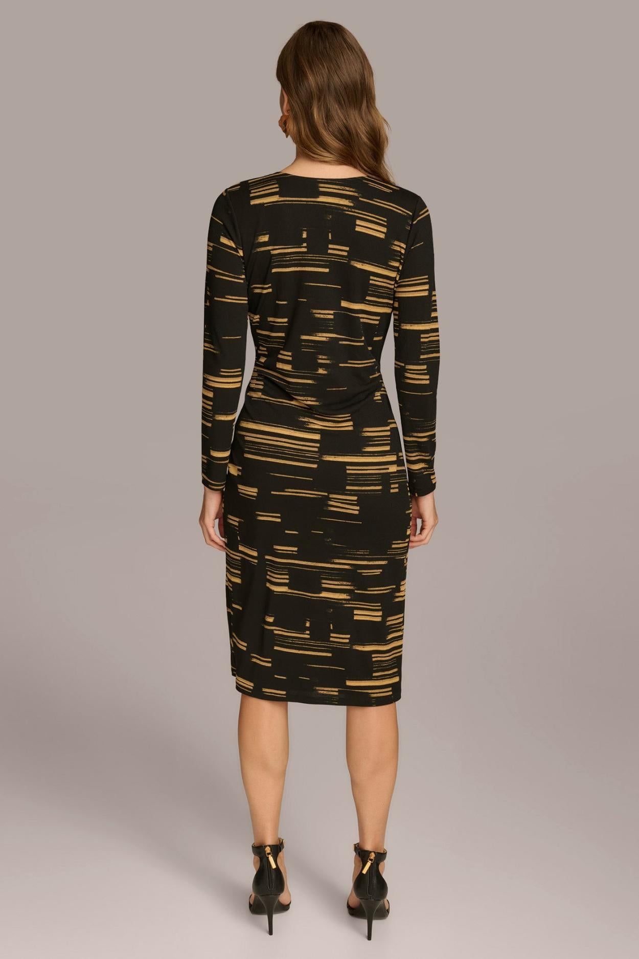 Donna Karan Dresses And Jumpsuits | Women V-NECK FAUX WRAP DRESS Gold Multi