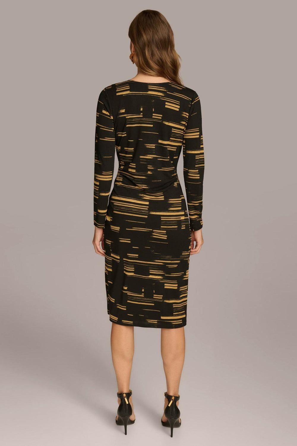 Donna Karan Dresses And Jumpsuits | Women V-NECK FAUX WRAP DRESS Gold Multi