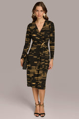 Donna Karan Dresses And Jumpsuits | Women V-NECK FAUX WRAP DRESS Gold Multi
