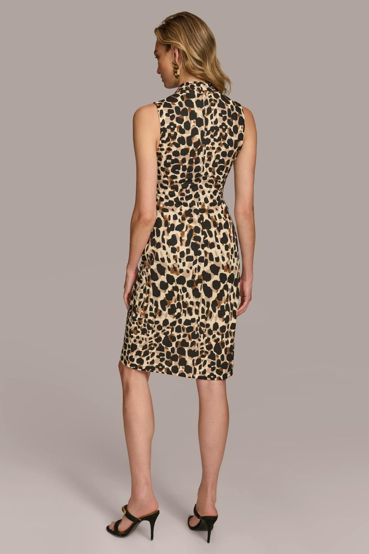 Donna Karan Dresses And Jumpsuits | Women V-NECK LEOPARD MIDI DRESS Black Multi