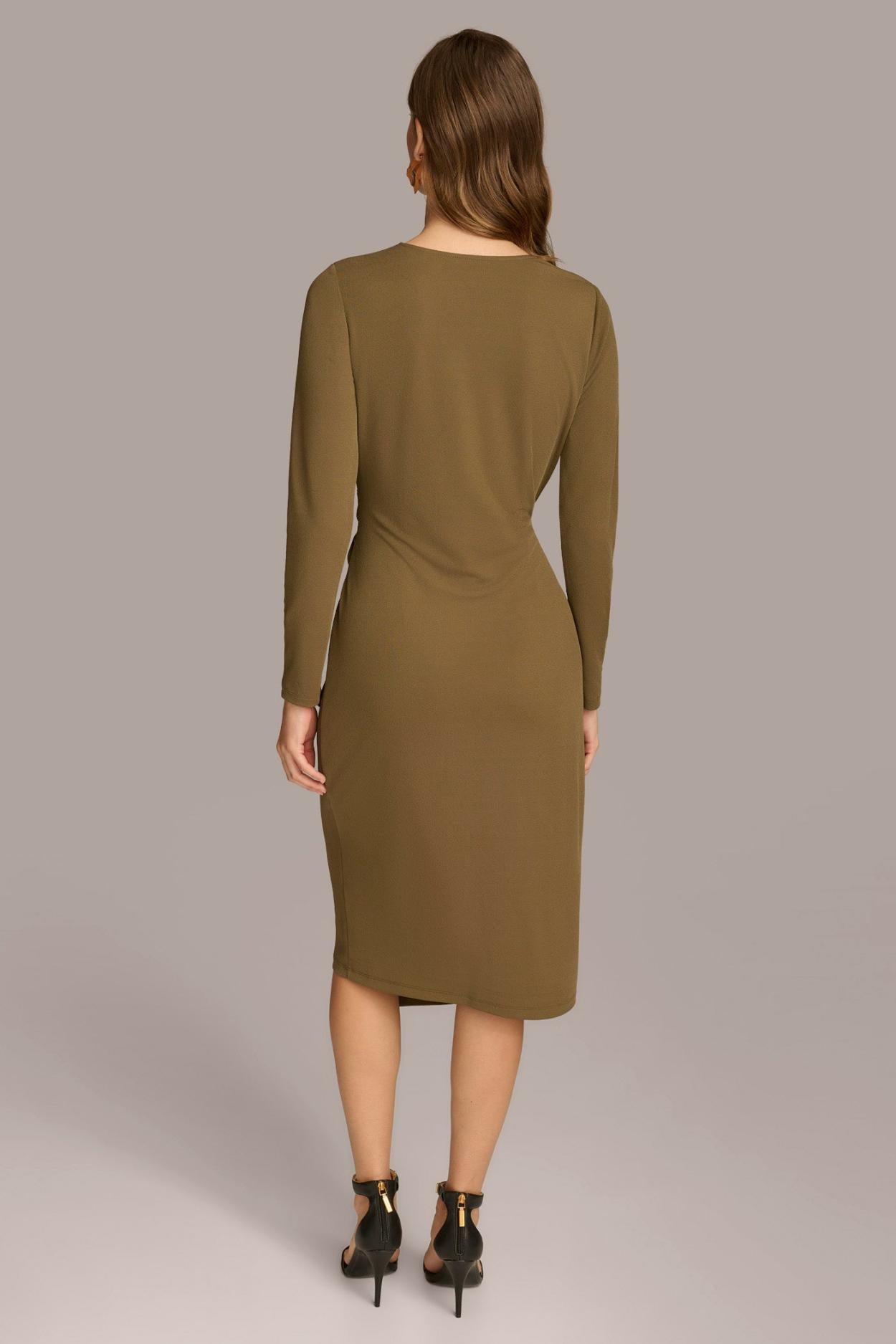 Donna Karan Dresses And Jumpsuits | Women V NECK WRAP DRESS WITH HARDWARE Brown