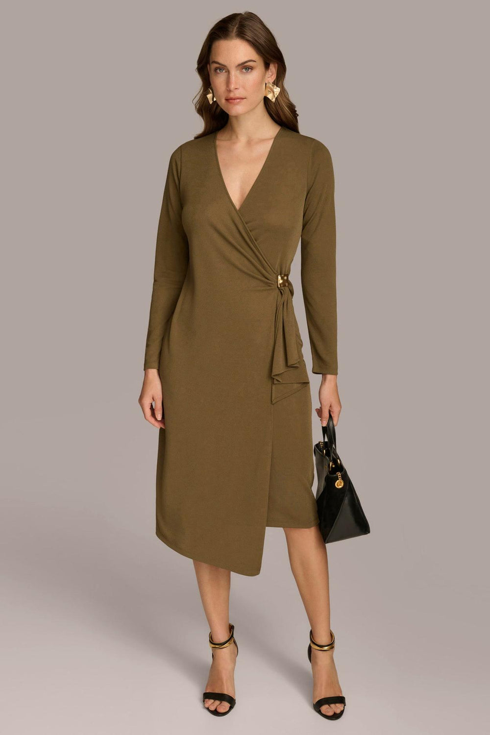 Donna Karan Dresses And Jumpsuits | Women V NECK WRAP DRESS WITH HARDWARE Brown