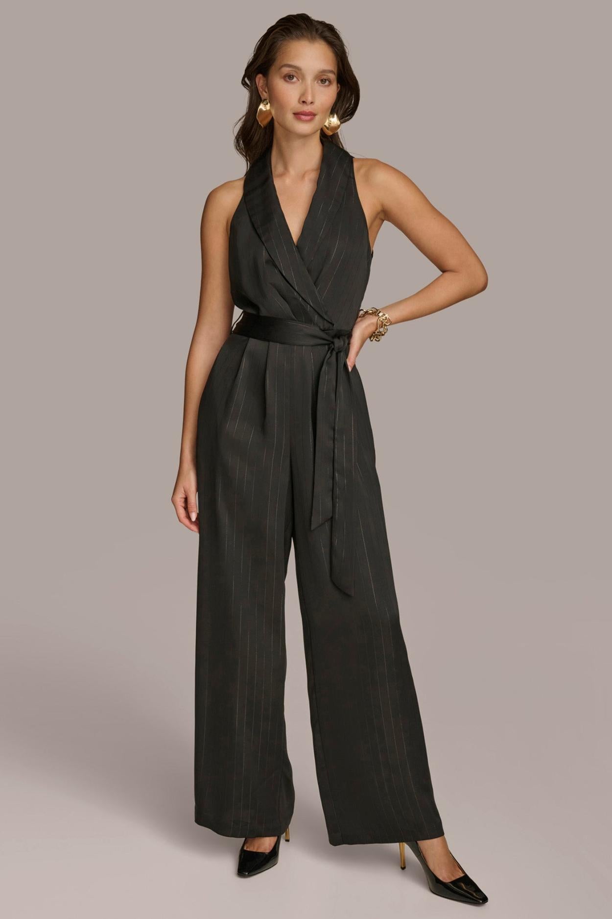 Donna Karan Dresses And Jumpsuits | Women VNECK PINSTRIPE JUMPSUIT Black