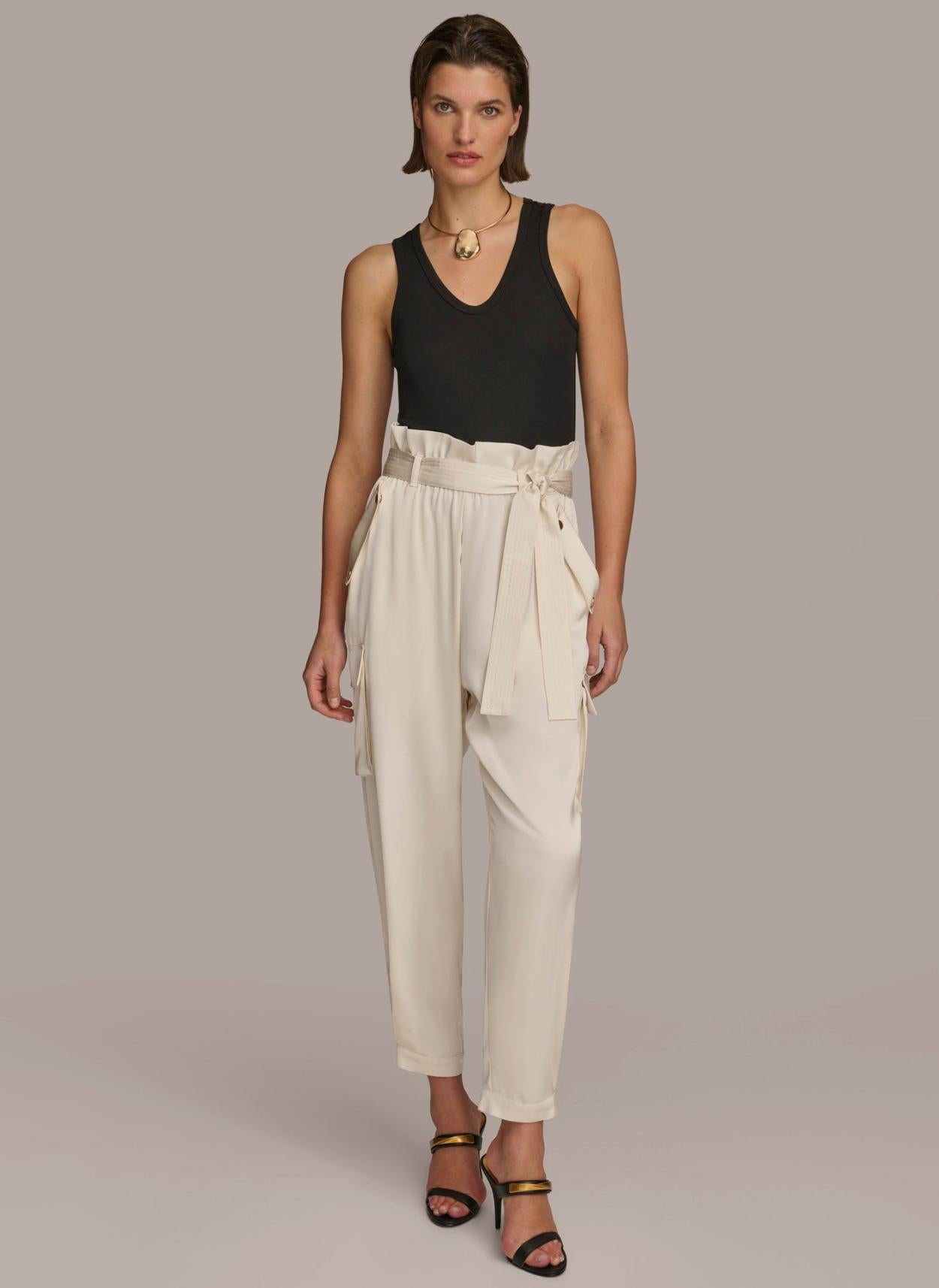 Donna Karan Pants | Women CARGO PANT WITH TIE BELT Cream