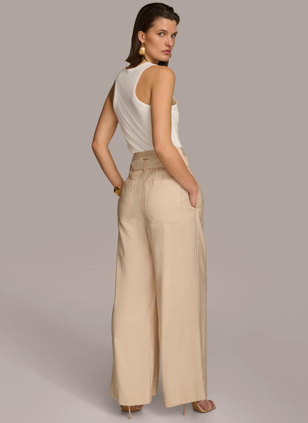 Donna Karan Pants | Women HIGH WAIST WIDE LEG Sand