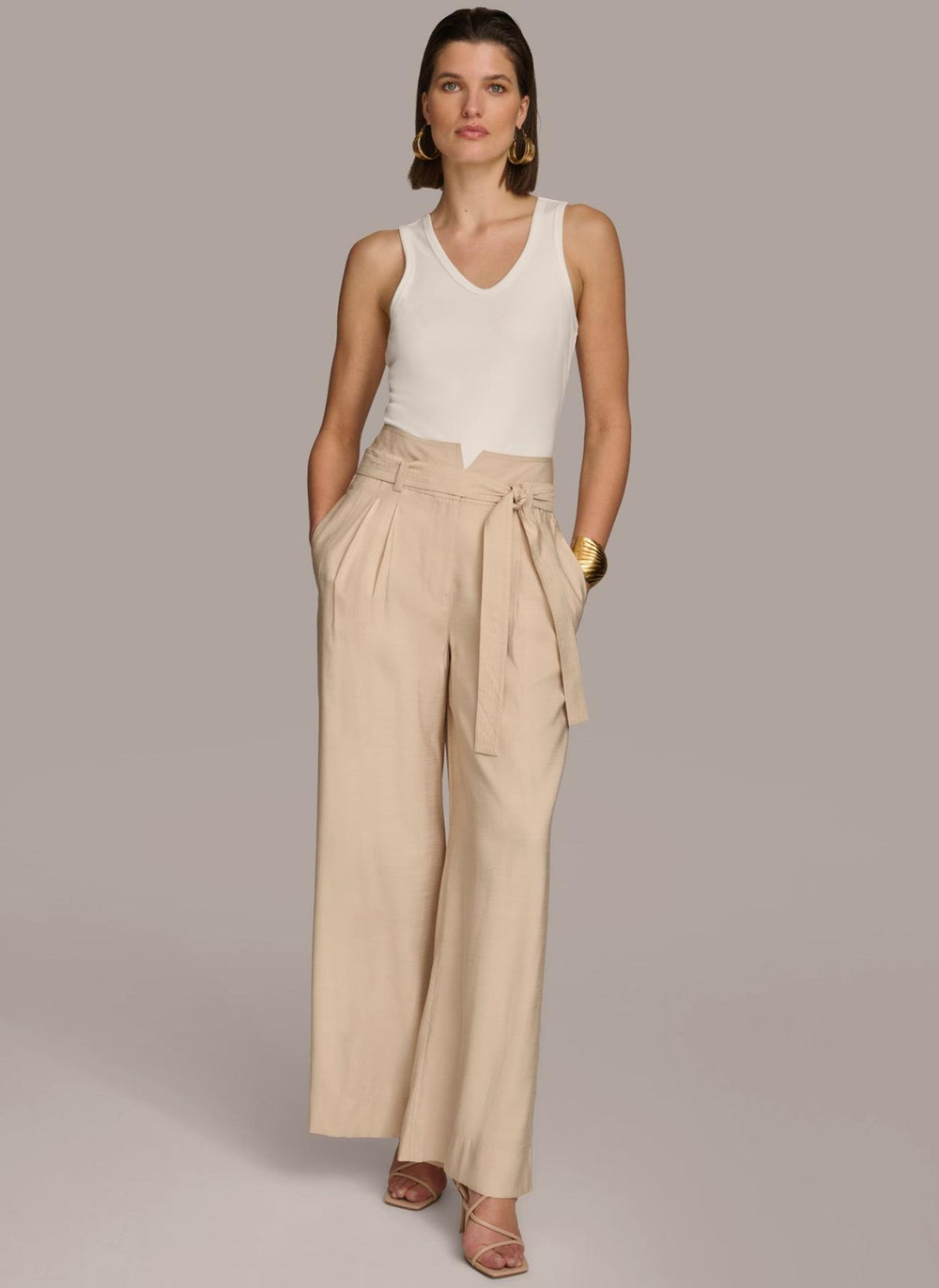 Donna Karan Pants | Women HIGH WAIST WIDE LEG Sand