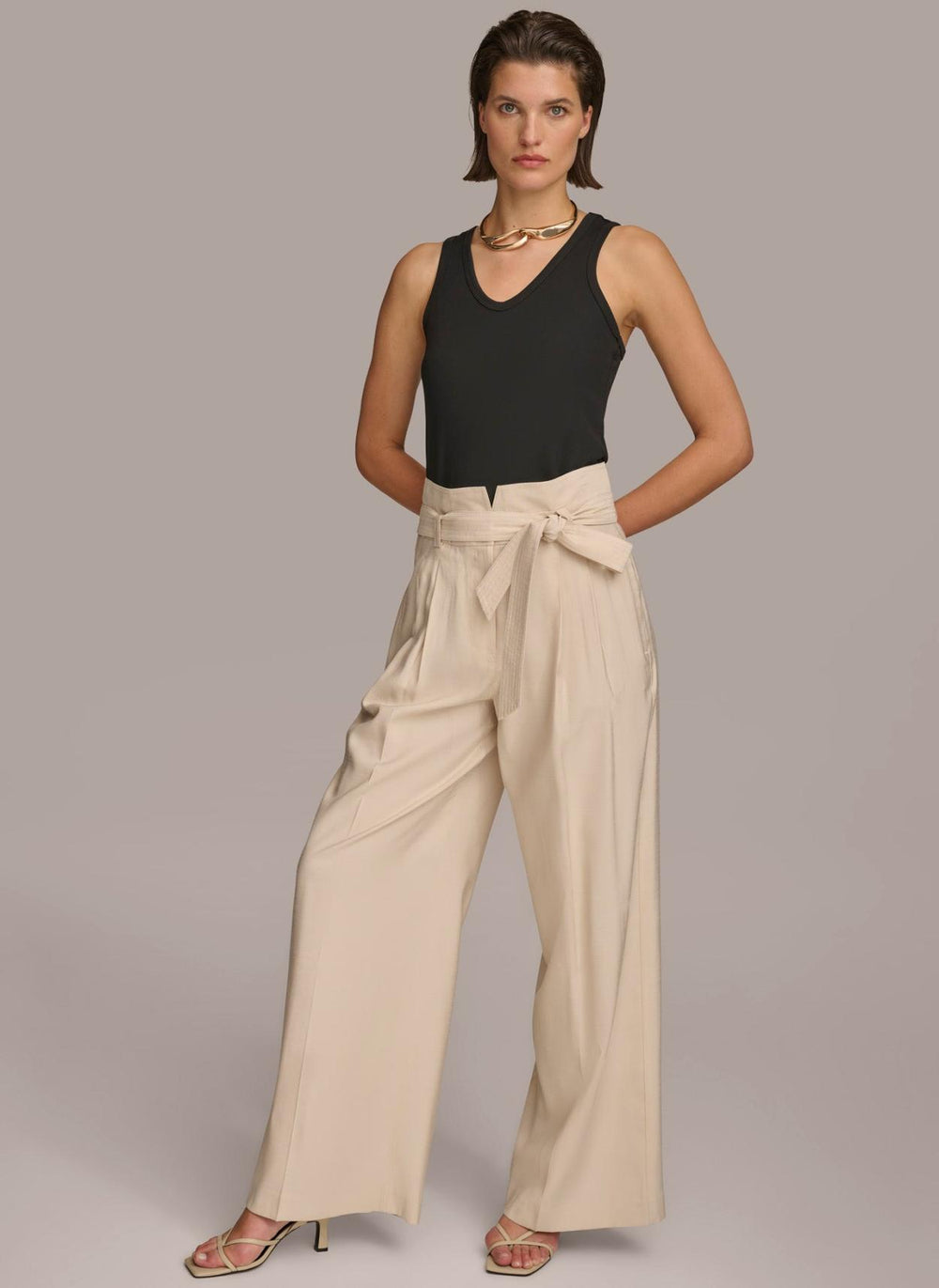 Donna Karan Pants | Women HIGH WAISTED WIDE LEG PANT Cream