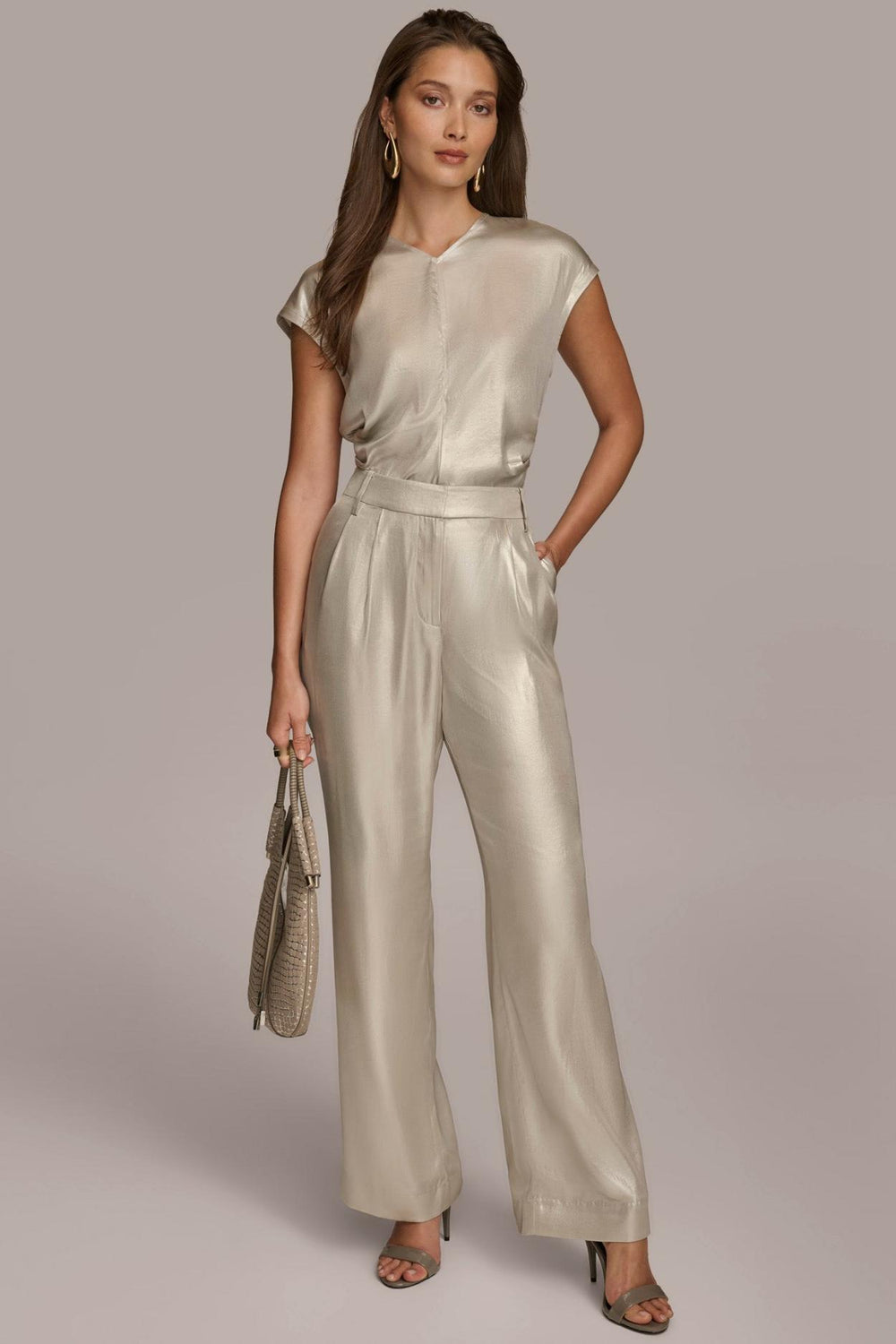 Donna Karan Pants | Women NOVELTY PLEATED WIDE LEG TROUSER Silver