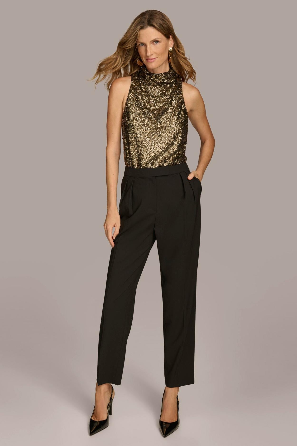 Donna Karan Pants | Women PLEATED STRAIGHT LEG PANT Black