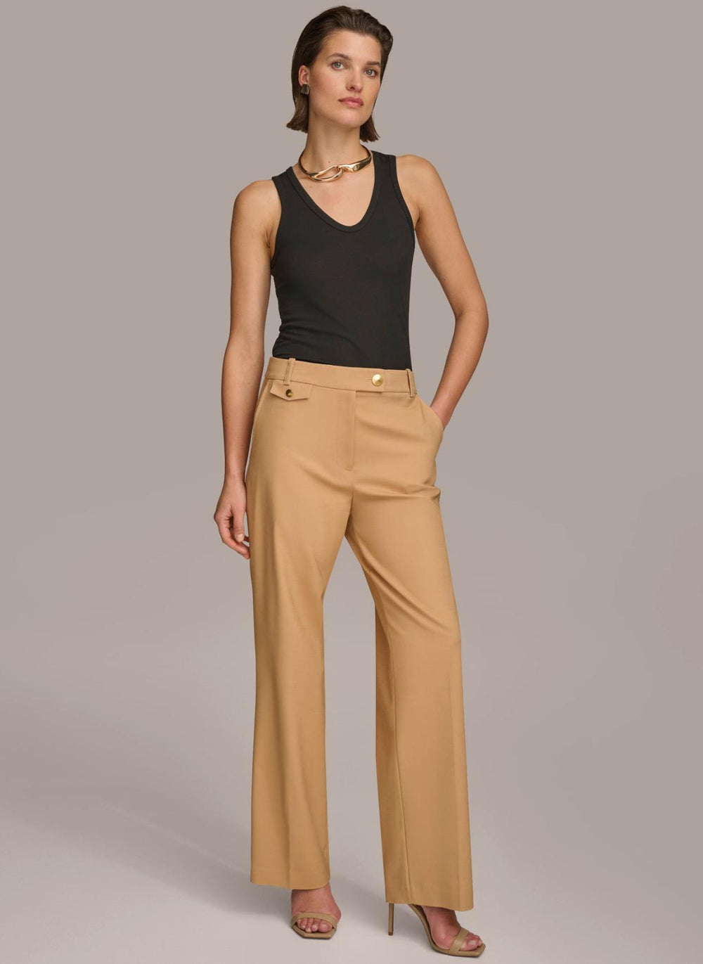 Donna Karan Pants | Women STRAIGHT LEG TROUSER WITH TAB WAIST DETAIL Fawn