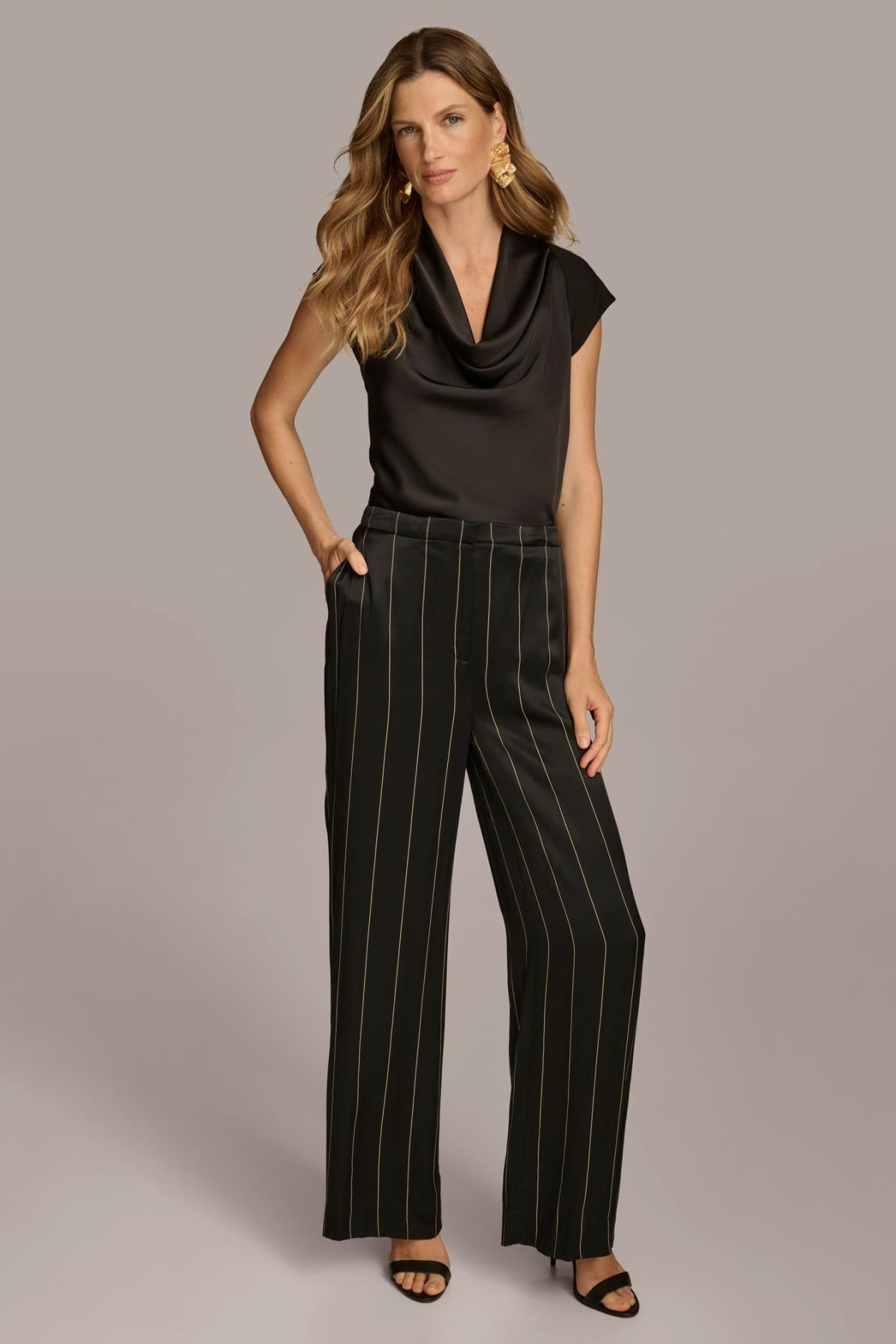 Donna Karan Pants | Women WIDE LEG PINSTRIPE PANT Black