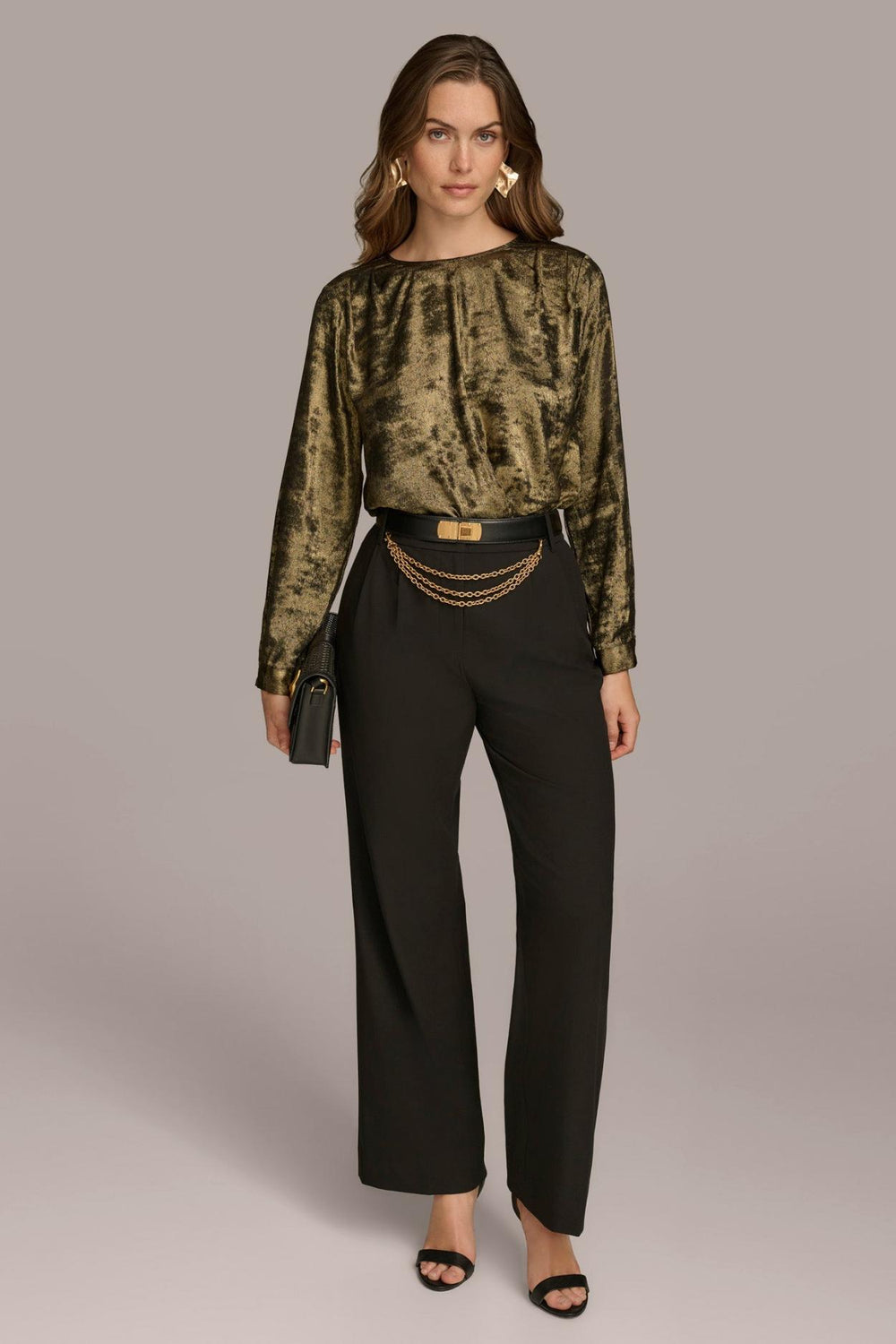 Donna Karan Pants | Women WIDE LEG TROUSER WITH CHAIN BELT Black