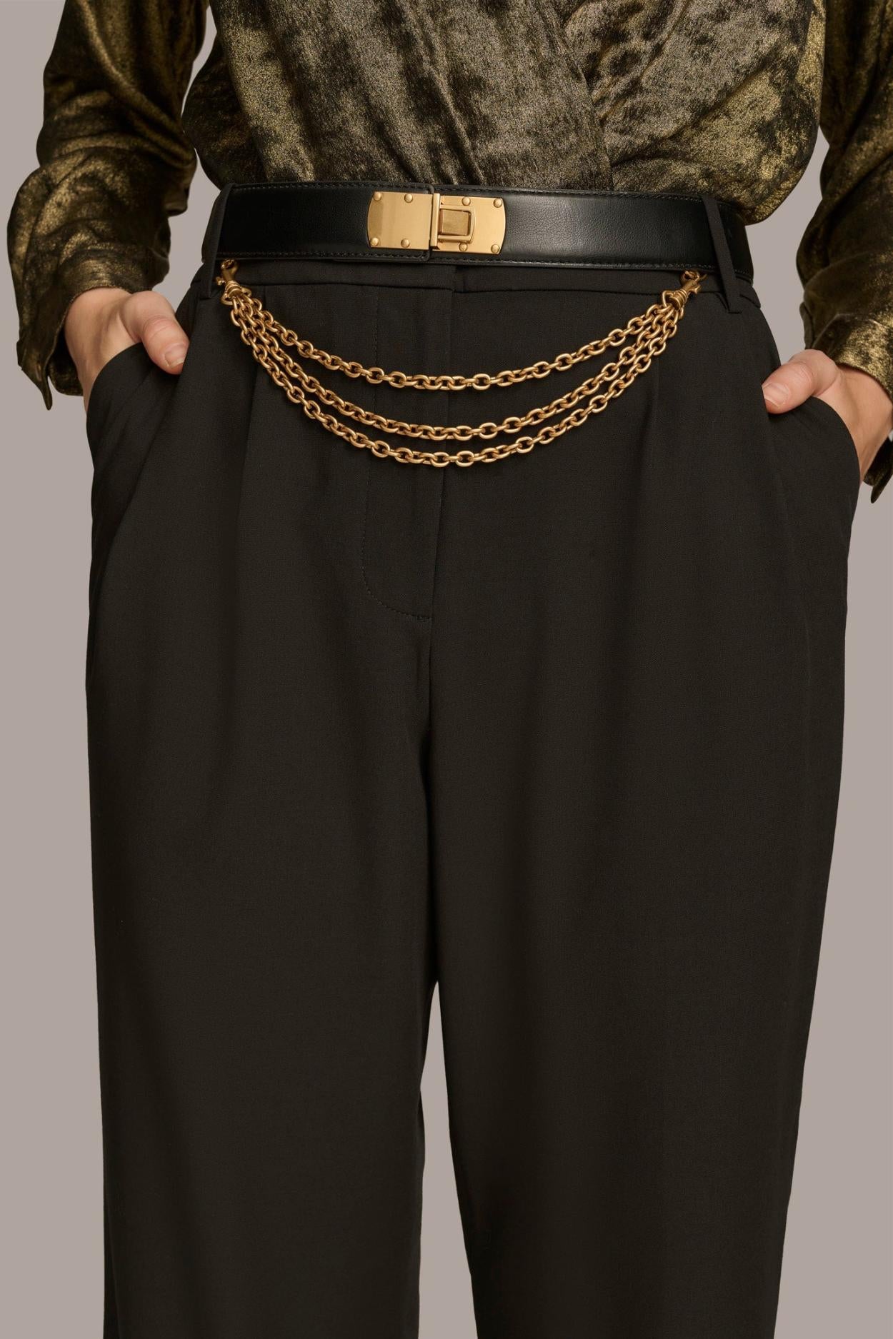 Donna Karan Pants | Women WIDE LEG TROUSER WITH CHAIN BELT Black