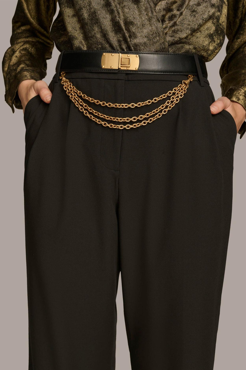Donna Karan Pants | Women WIDE LEG TROUSER WITH CHAIN BELT Black